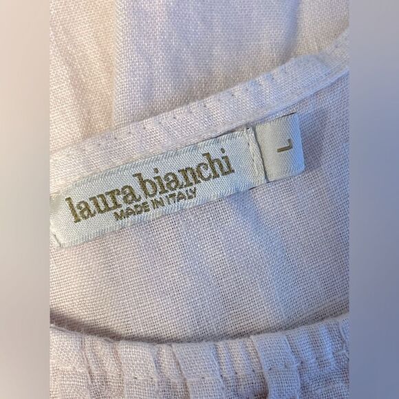 Laura Bianchi Linen Sleeveless Blush Blouse Pleated Front Size L - Picture 4 of 5